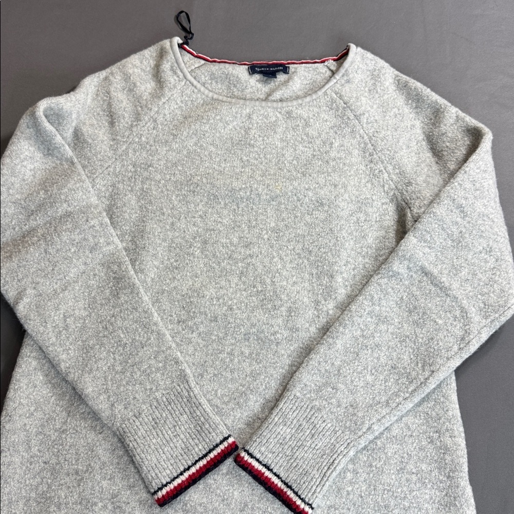 Tommy Hilfiger Sport Sweater Gray Oversized Knit Pullover Womens Small Wool